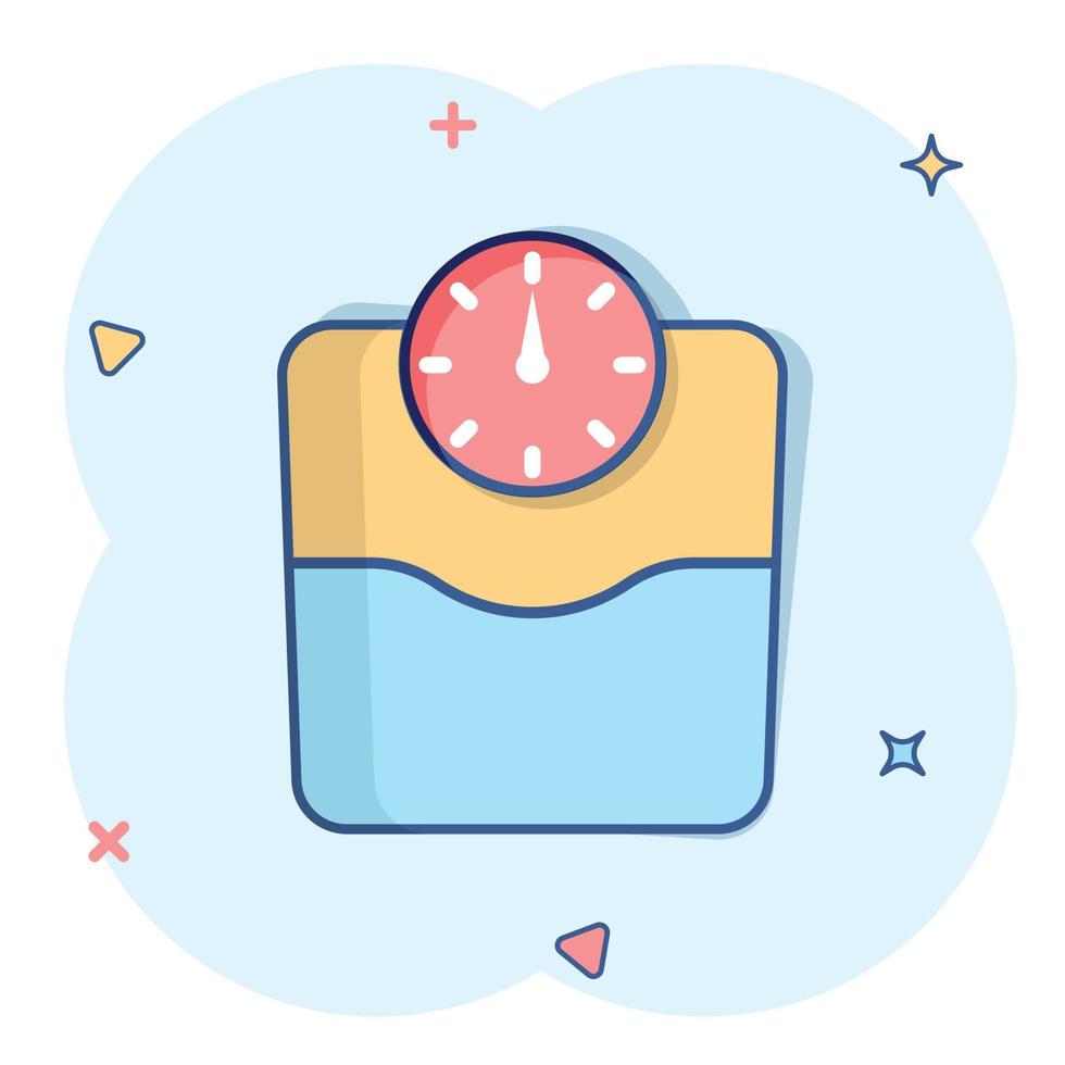 Scale icon in comic style. Balance cartoon vector illustration on white isolated background. Comparison splash effect business concept.
