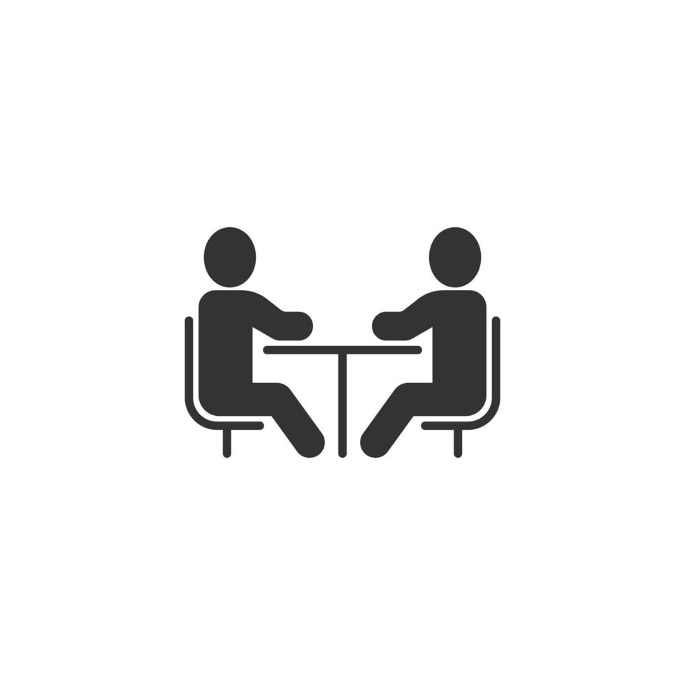 People with table icon in flat style. Teamwork conference vector illustration on white isolated background. Speaker dialog business concept.