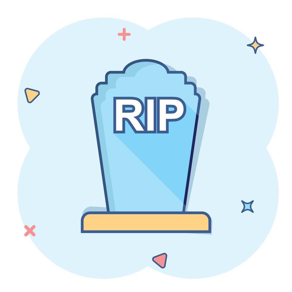 Vector cartoon halloween grave icon in comic style. Gravestone sign illustration pictogram. Rip business splash effect concept.