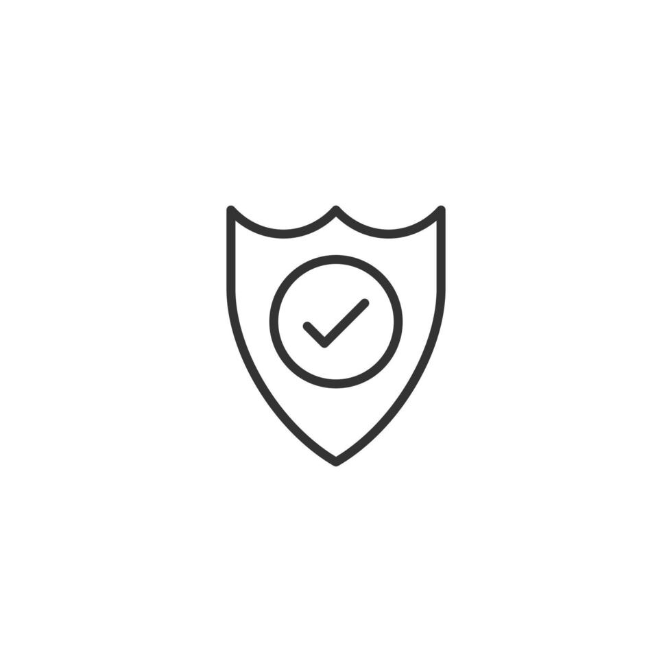 Shield with check mark icon in flat style. Protect vector illustration on white isolated background. Checkmark guard business concept.