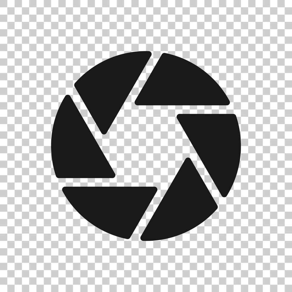 Camera diaphragm icon in flat style. Lens sign vector illustration on white isolated background. Photo snapshot business concept.