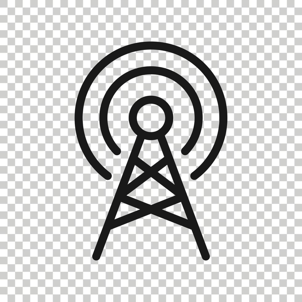 Antenna tower icon in flat style. Broadcasting vector illustration on white isolated background. Wifi business concept.