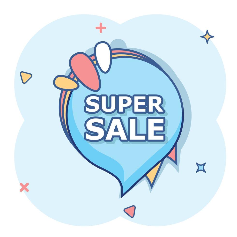 Vector cartoon super sale banner icon in comic style. Badge shopping illustration pictogram. Super sale business splash effect concept.