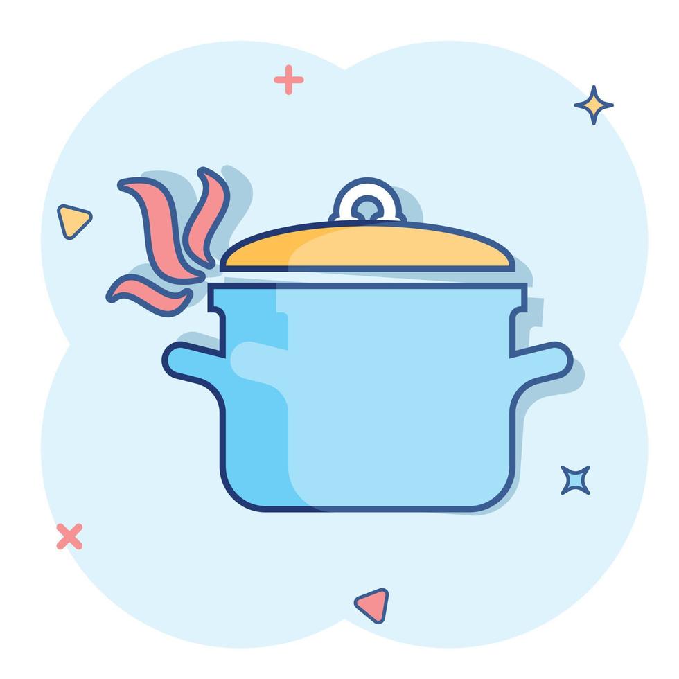 Vector cartoon cooking pan icon in comic style. Kitchen pot concept ...