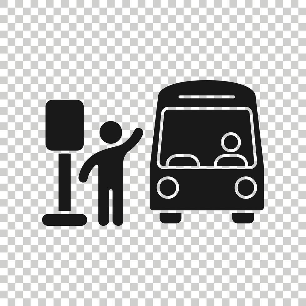 Bus station icon in flat style. Auto stop vector illustration on white isolated background. Autobus vehicle business concept.