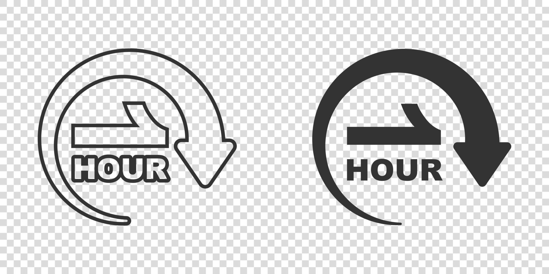 1 hour clock icon in flat style. Timer countdown vector illustration on isolated background. Time measure sign business concept.