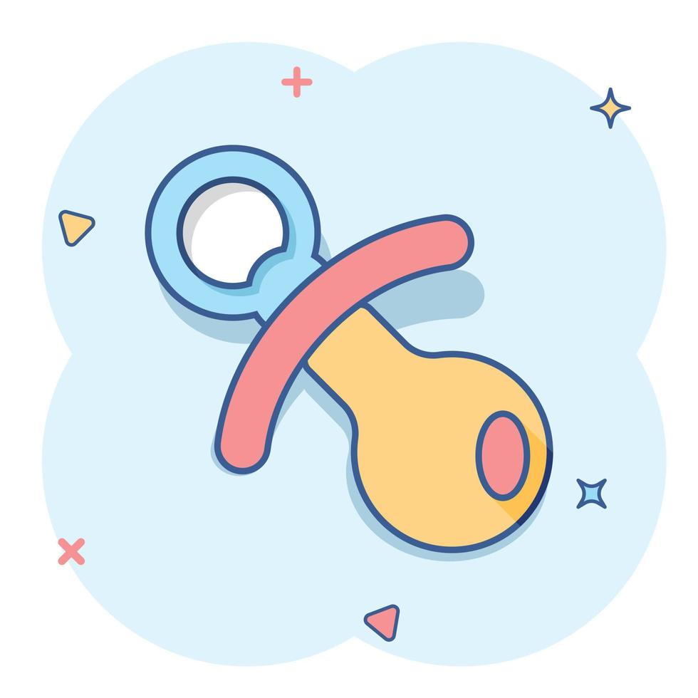 Vector cartoon baby pacifier icon in comic style. Child toy nipple sign illustration pictogram. Pacifier business splash effect concept.