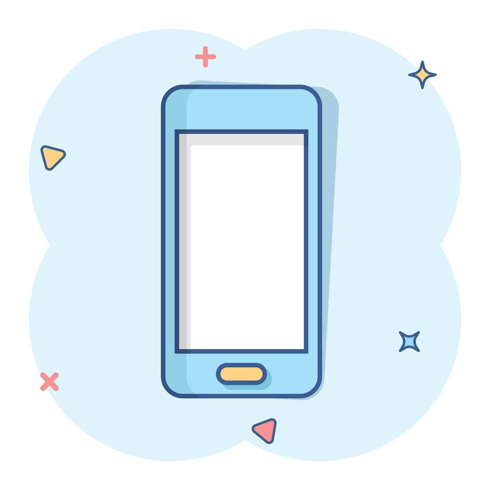 Phone device sign icon in comic style. Smartphone vector cartoon illustration on white isolated background. Telephone business concept splash effect.