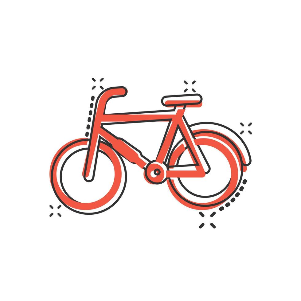 icono de bicicleta en estilo cómico. bicicleta ejercicio dibujos animados vector ilustración sobre fondo blanco aislado. concepto de negocio de signo de efecto de salpicadura de ejercicio de fitness.