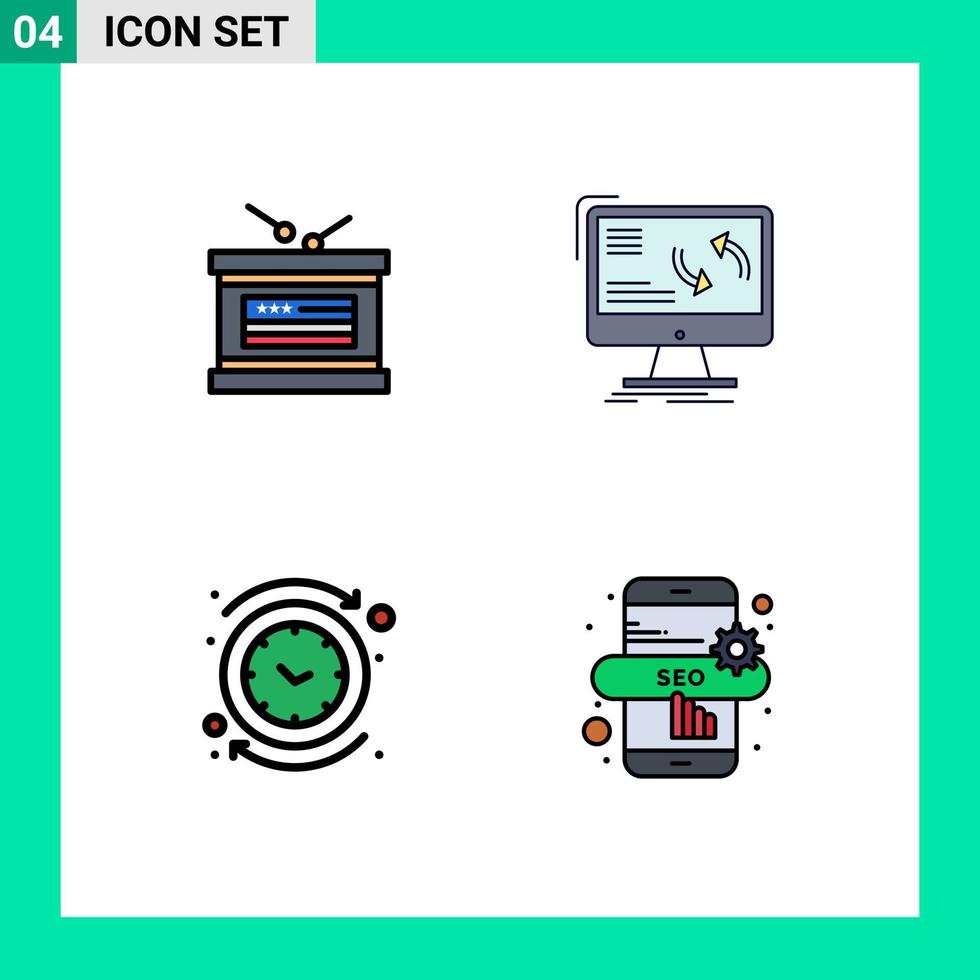 4 iconos creativos signos y símbolos modernos de tambor hacia atrás información del día de la independencia reloj elementos de diseño vectorial editables vector