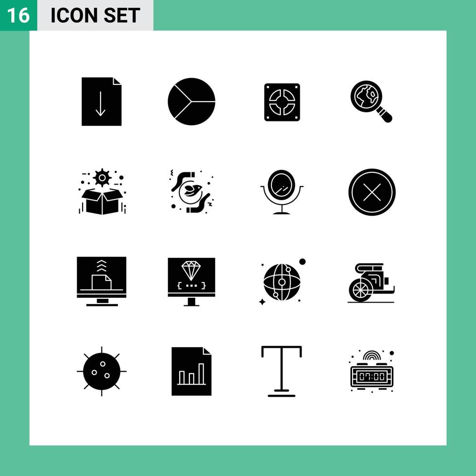 Set of 16 Commercial Solid Glyphs pack for optimization box extractor magnifying glass ecommerce Editable Vector Design Elements