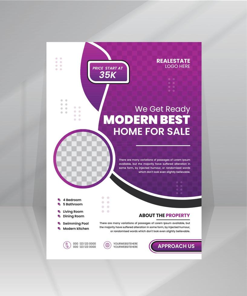 Modern Home for Sale Flyer template with Photo vector