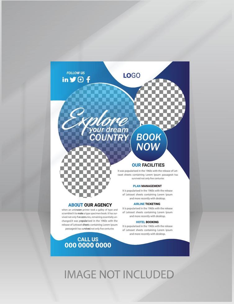 Business flyer design and brochure cover page template for travel agency vector