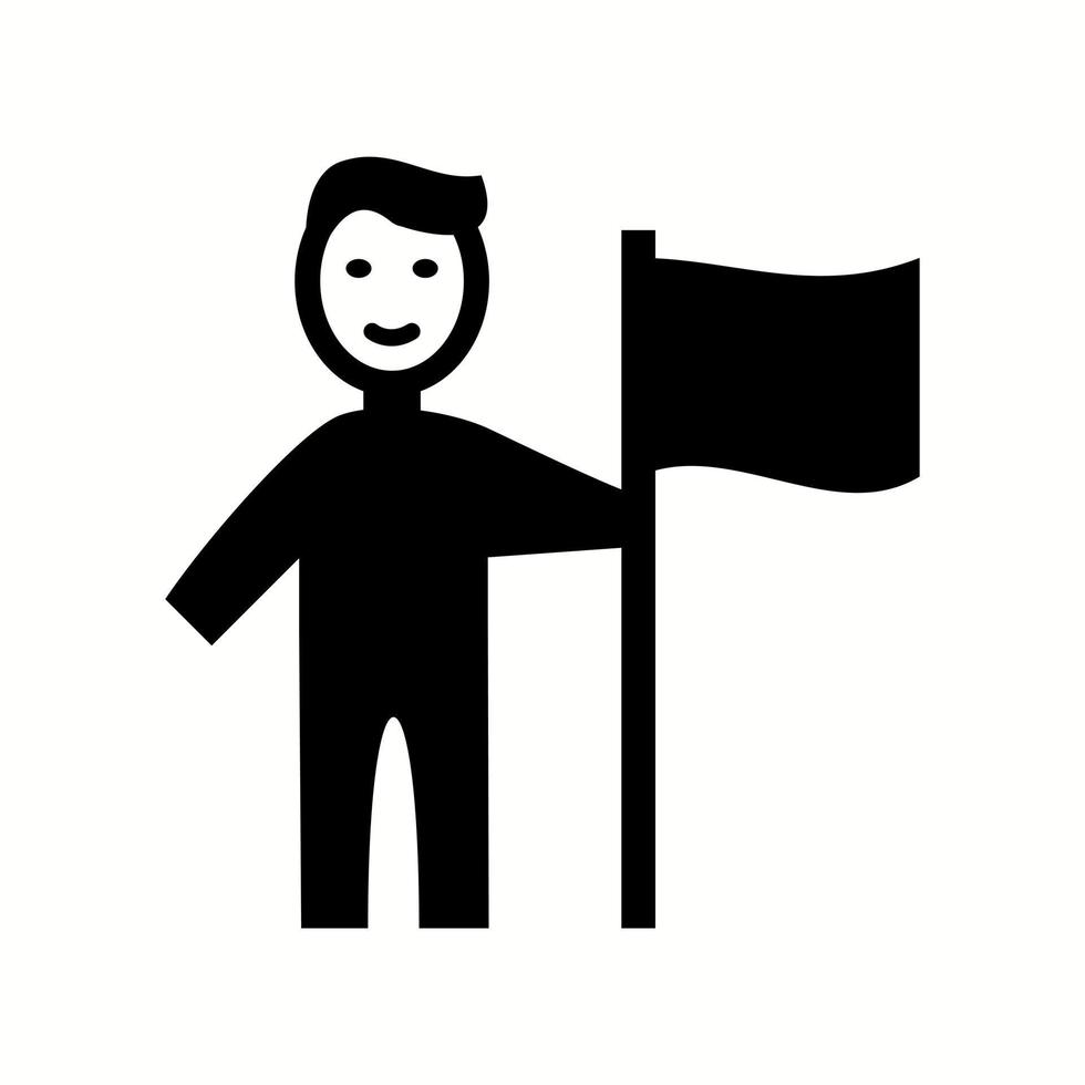 hombre único con icono de glifo de vector de bandera