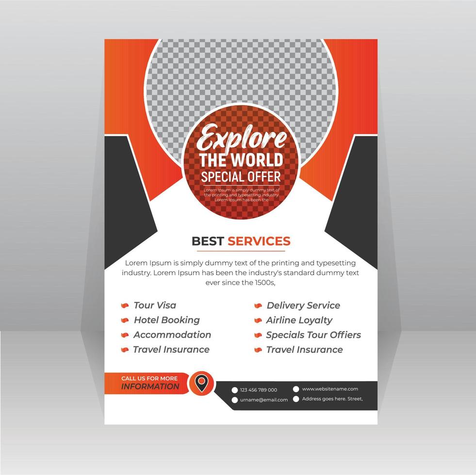 Travel flyer template with photo vector