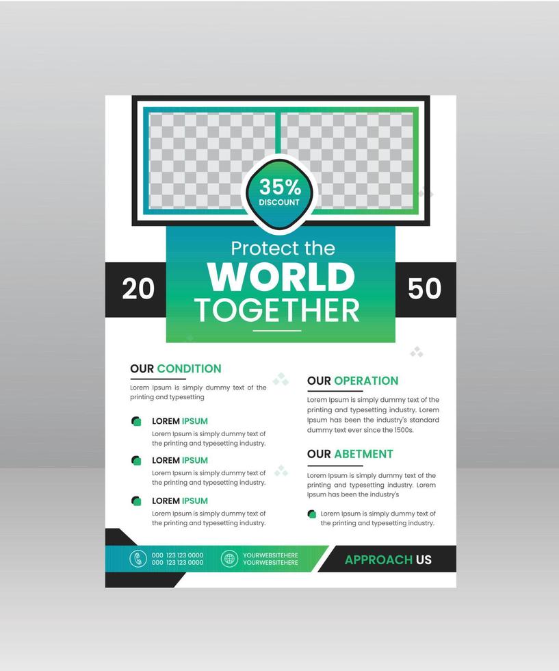Nature Green World Flyer template with Photo vector