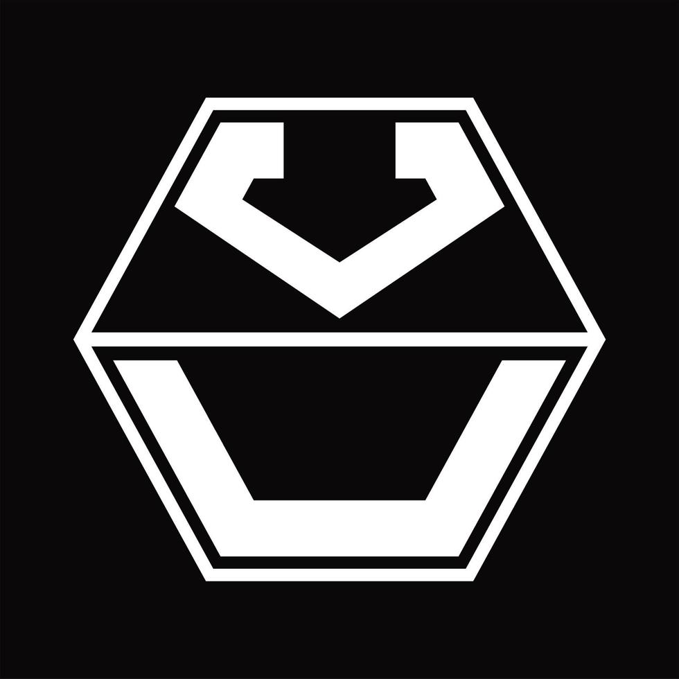 monograma del logotipo vu con plantilla de diseño de forma hexagonal hacia arriba y hacia abajo vector