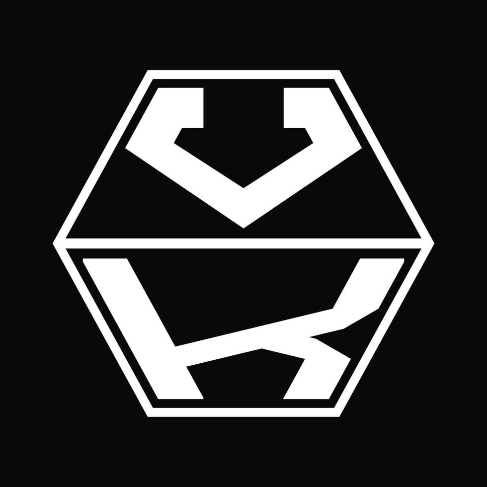 Monograma del logotipo vk con plantilla de diseño de forma hexagonal hacia arriba y hacia abajo vector