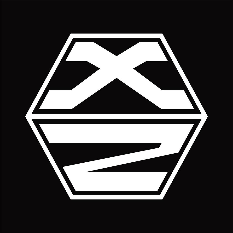 monograma del logotipo xz con plantilla de diseño de forma hexagonal hacia arriba y hacia abajo vector