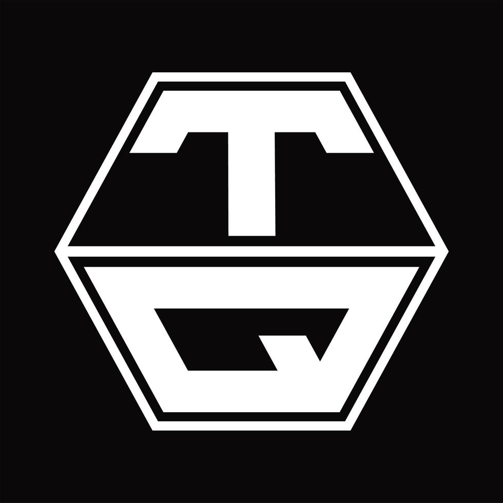monograma del logotipo tq con plantilla de diseño de forma hexagonal hacia arriba y hacia abajo vector