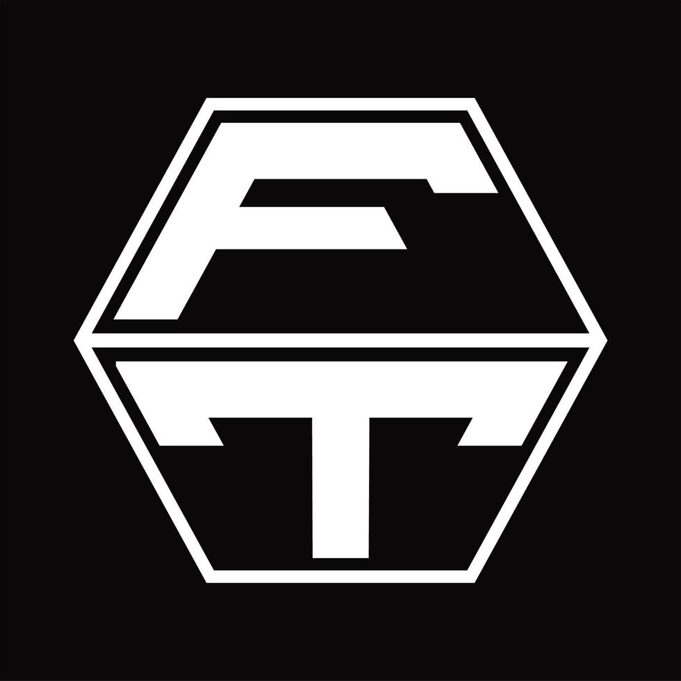 FT Logo monogram with hexagon shape up and down design template vector