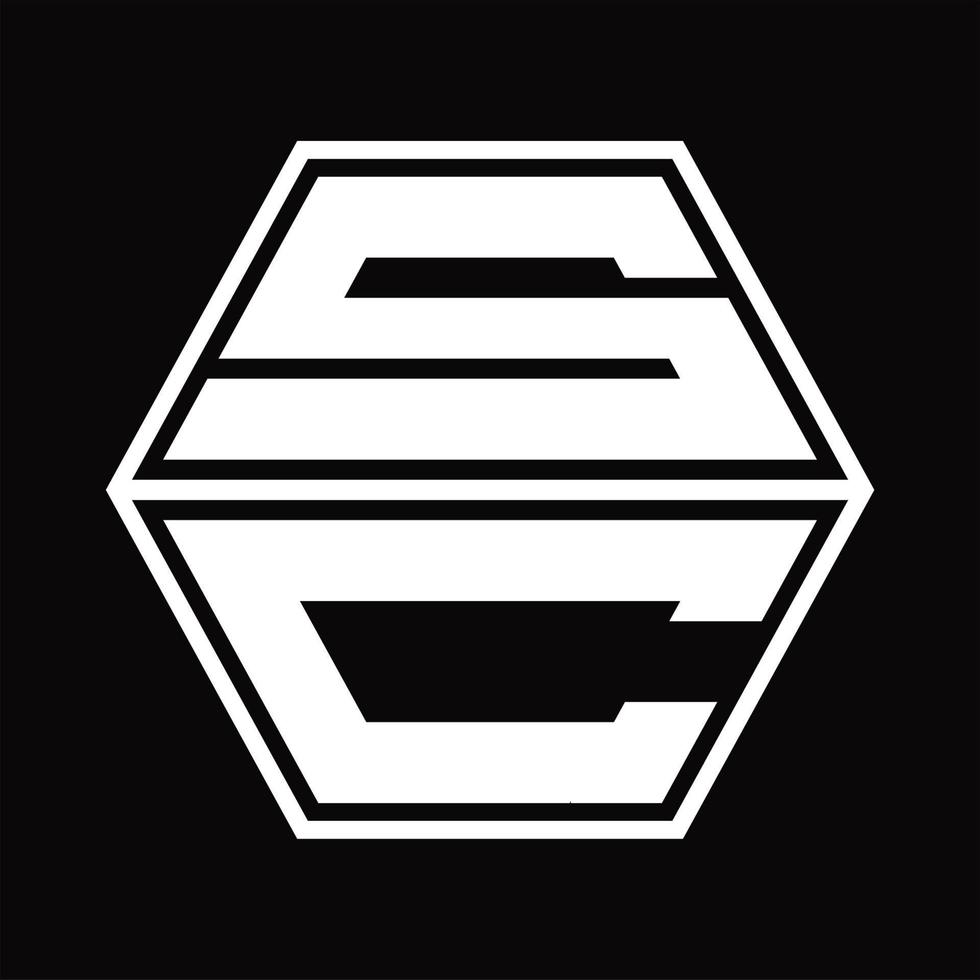 monograma del logotipo sc con plantilla de diseño de forma hexagonal hacia arriba y hacia abajo vector