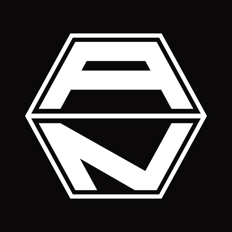 un monograma de logotipo con una plantilla de diseño de forma hexagonal hacia arriba y hacia abajo vector