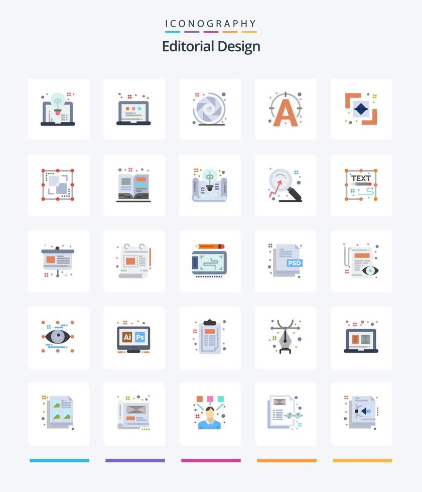 Creative Editorial Design 25 Flat icon pack  Such As divide. connect. camera. write. edit vector