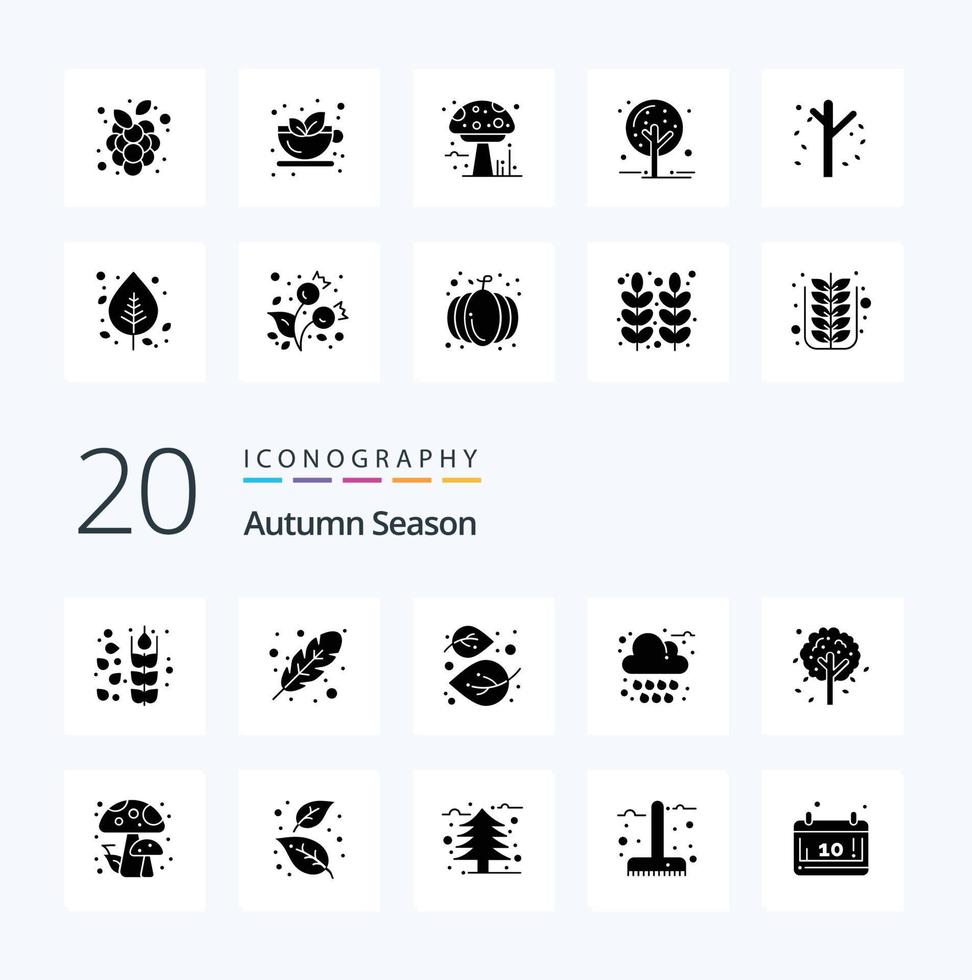 20 Autumn Solid Glyph icon Pack like leaf weather leaf rain autumn vector