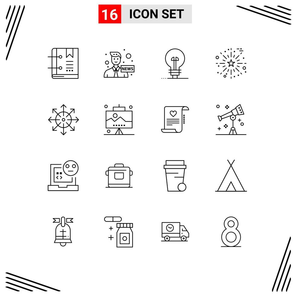 Pictogram Set of 16 Simple Outlines of ads salute news fireworks product Editable Vector Design Elements