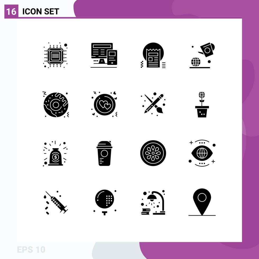 16 Universal Solid Glyph Signs Symbols of farming day calculatre earth news Editable Vector Design Elements