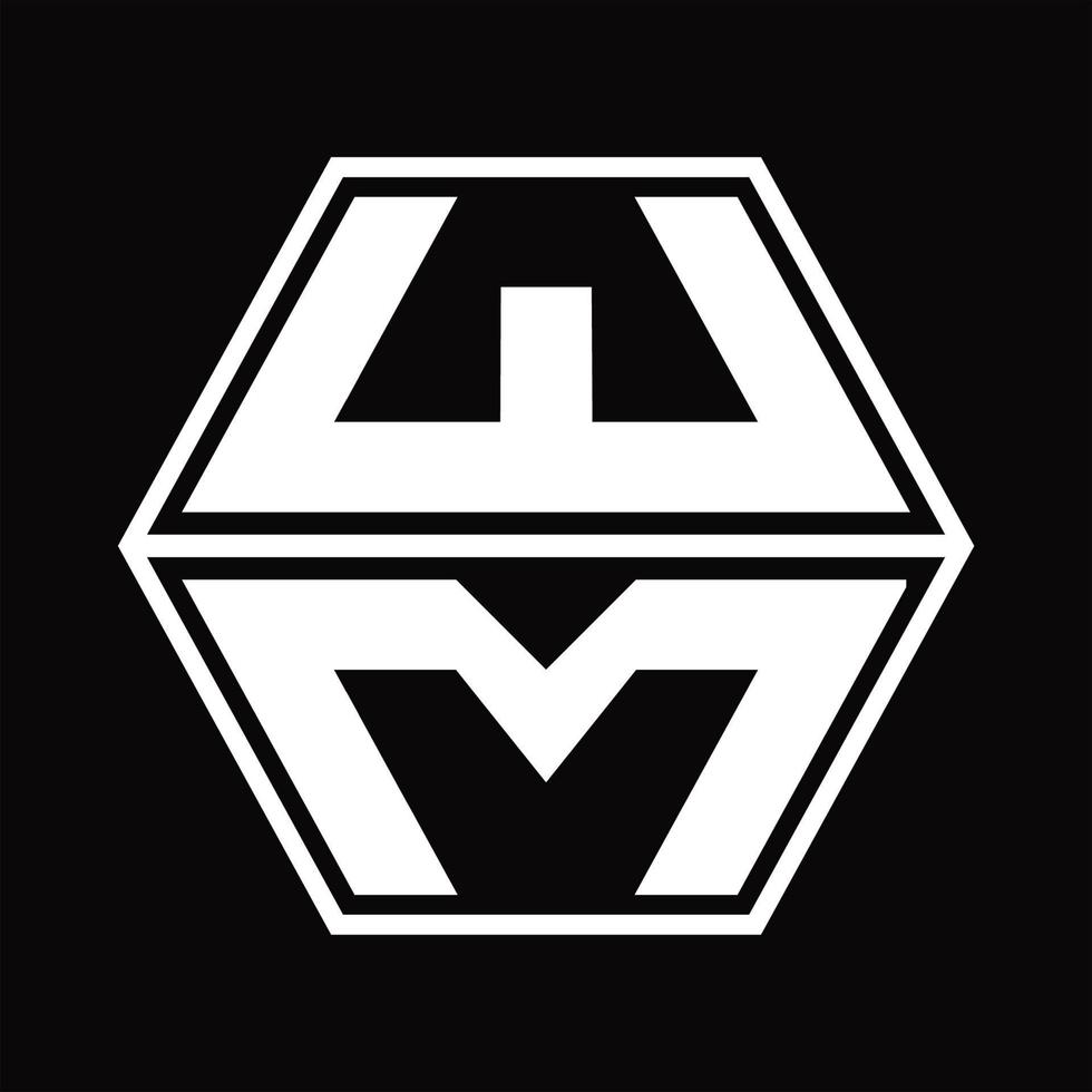 monograma del logotipo de wm con plantilla de diseño de forma hexagonal hacia arriba y hacia abajo vector