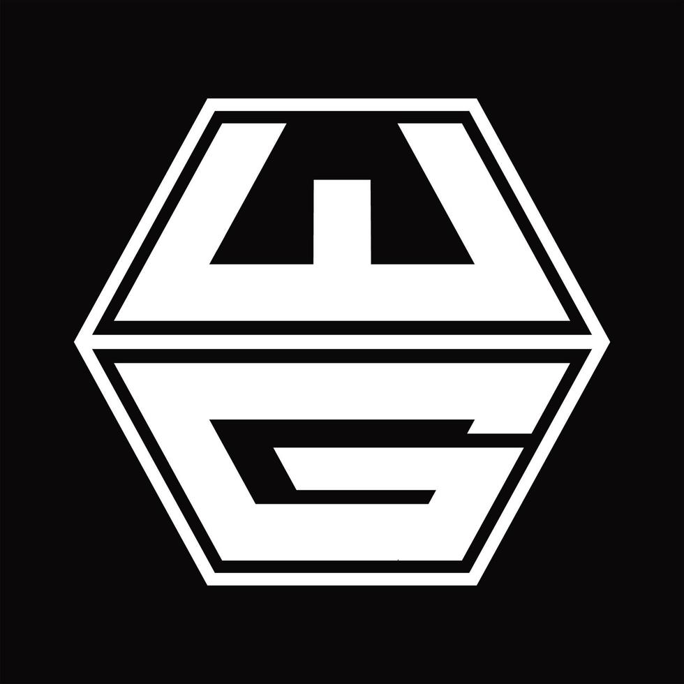 WG Logo monogram with hexagon shape up and down design template vector
