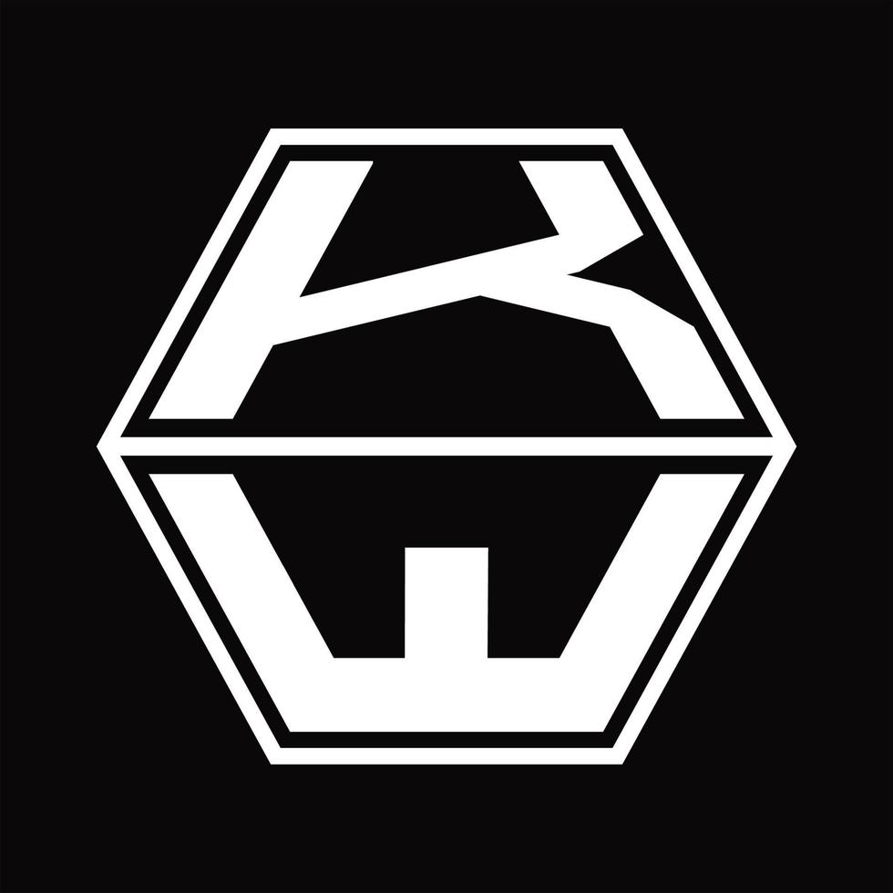 monograma del logotipo de kw con plantilla de diseño de forma hexagonal hacia arriba y hacia abajo vector