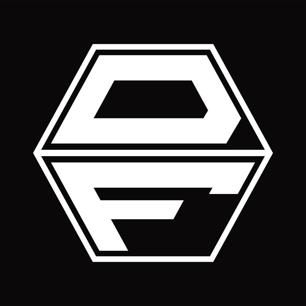 monograma del logotipo df con plantilla de diseño de forma hexagonal hacia arriba y hacia abajo vector