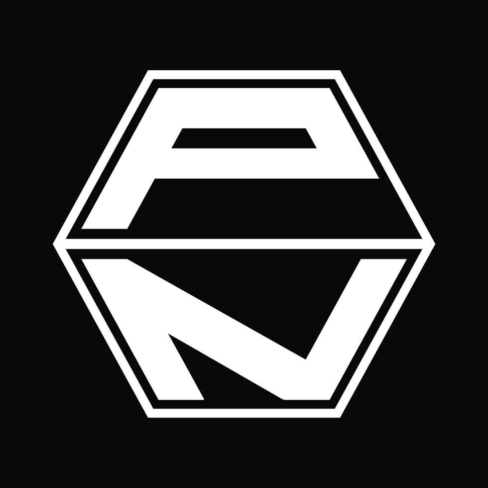 PN Logo monogram with hexagon shape up and down design template vector