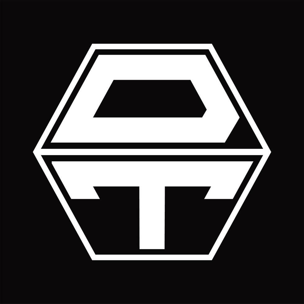 monograma del logotipo dt con plantilla de diseño de forma hexagonal hacia arriba y hacia abajo vector