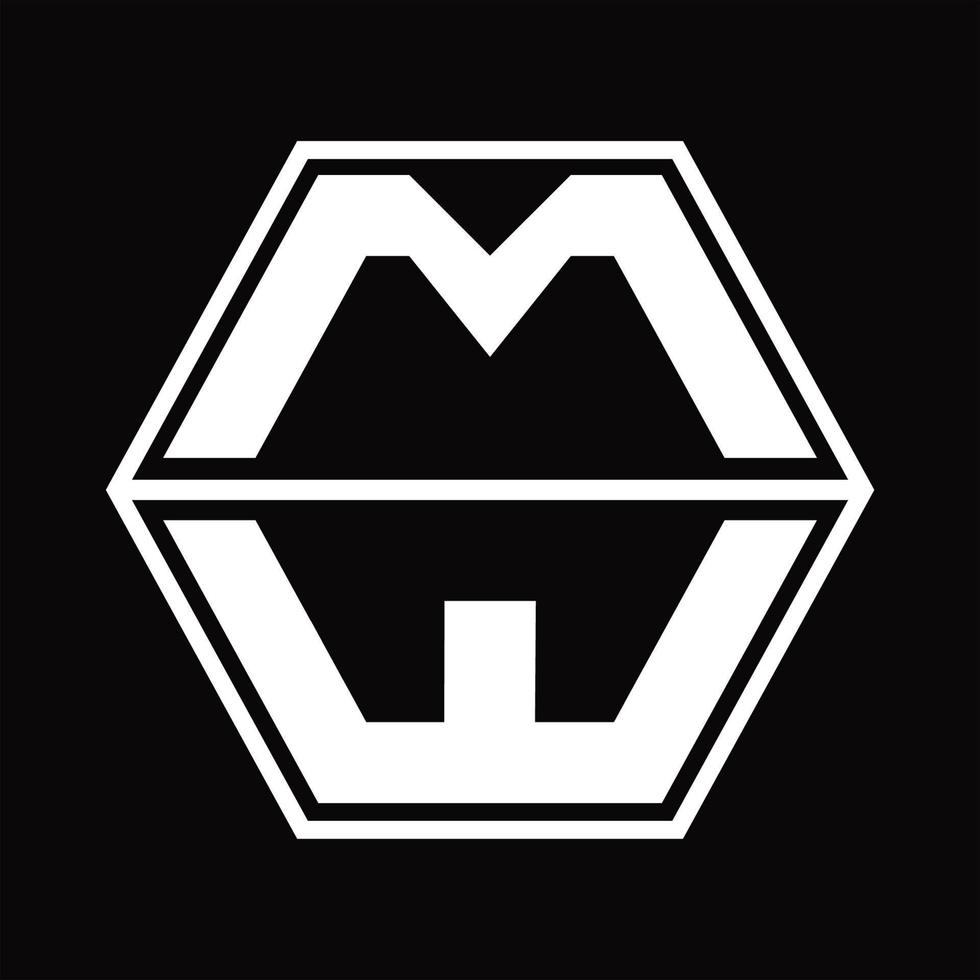 MW Logo monogram with hexagon shape up and down design template vector