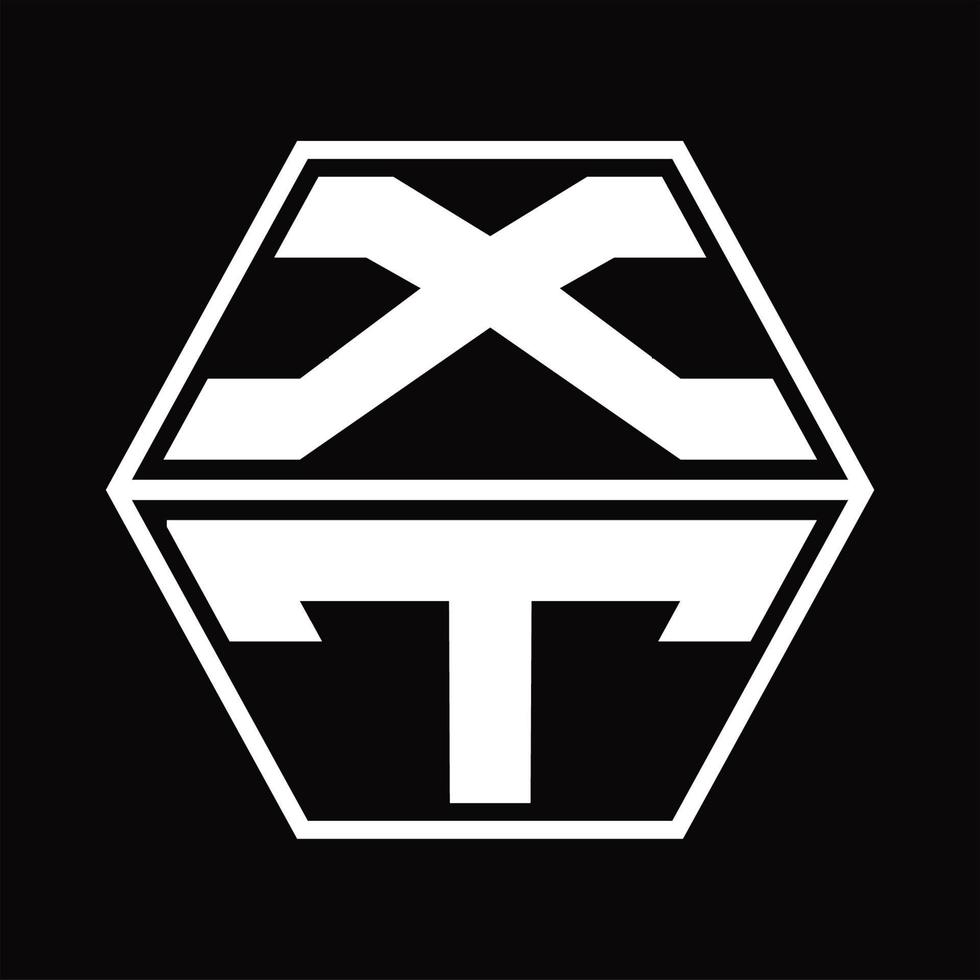 monograma del logotipo xt con plantilla de diseño de forma hexagonal hacia arriba y hacia abajo vector