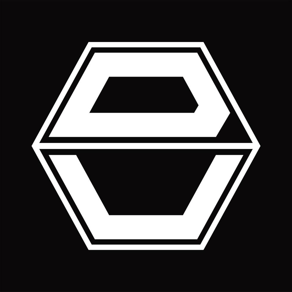 monograma del logotipo du con plantilla de diseño de forma hexagonal hacia arriba y hacia abajo vector