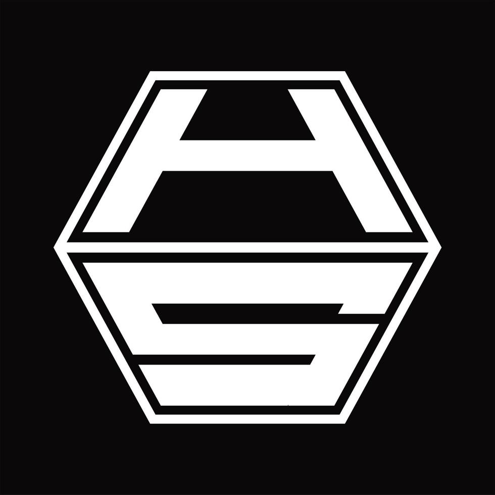 monograma del logotipo hs con plantilla de diseño de forma hexagonal hacia arriba y hacia abajo vector