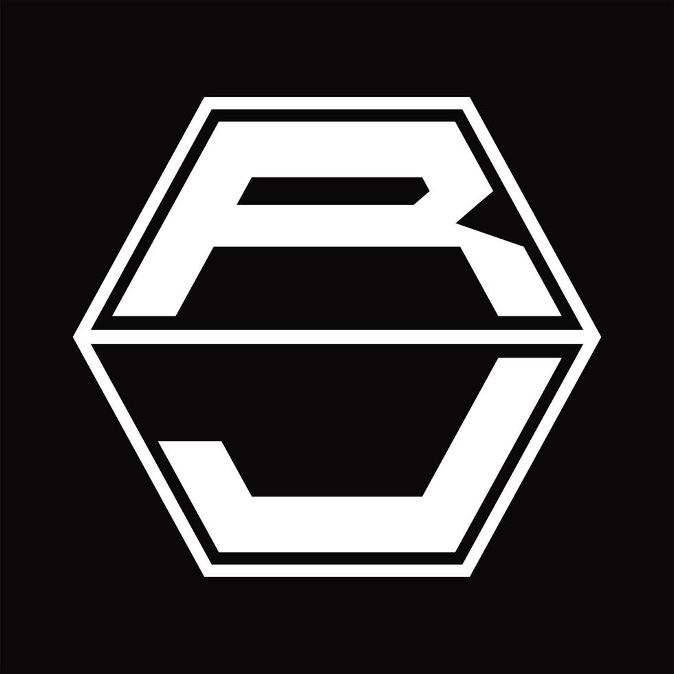 monograma del logotipo rj con plantilla de diseño de forma hexagonal hacia arriba y hacia abajo vector