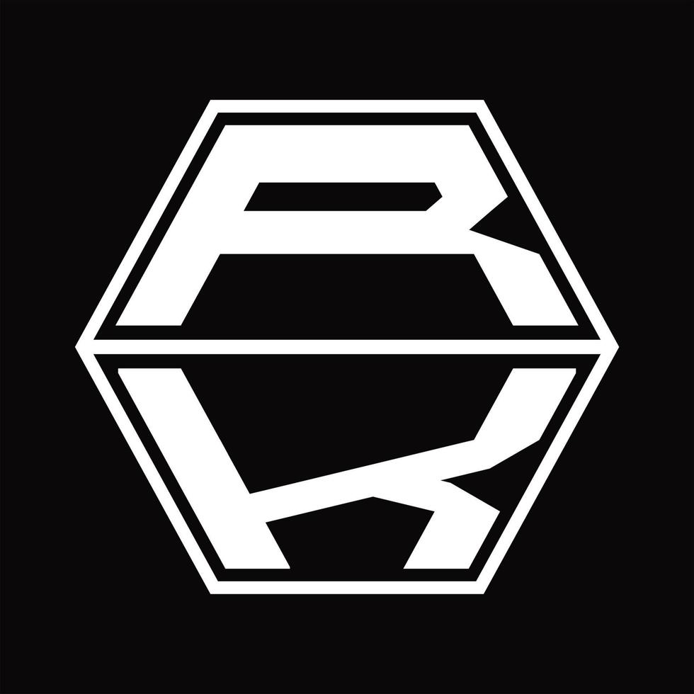 monograma del logotipo rk con plantilla de diseño de forma hexagonal hacia arriba y hacia abajo vector