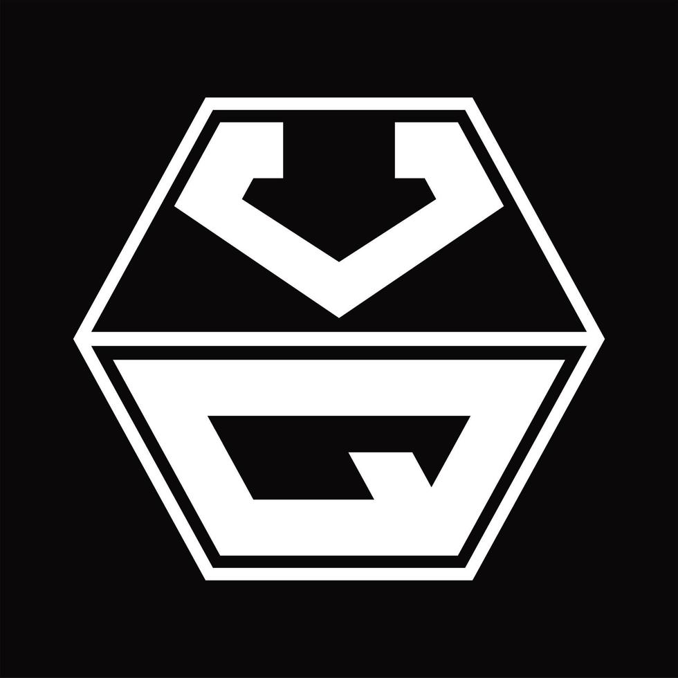 monograma del logotipo vq con plantilla de diseño de forma hexagonal hacia arriba y hacia abajo vector