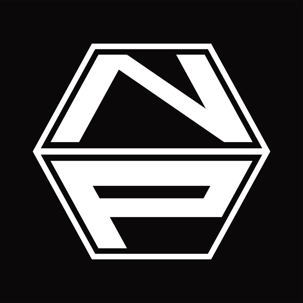 monograma del logotipo np con plantilla de diseño de forma hexagonal hacia arriba y hacia abajo vector