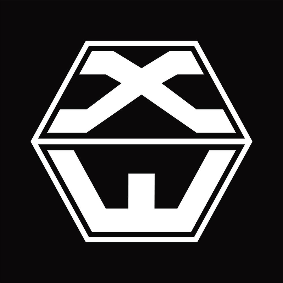monograma del logotipo xw con plantilla de diseño de forma hexagonal hacia arriba y hacia abajo vector