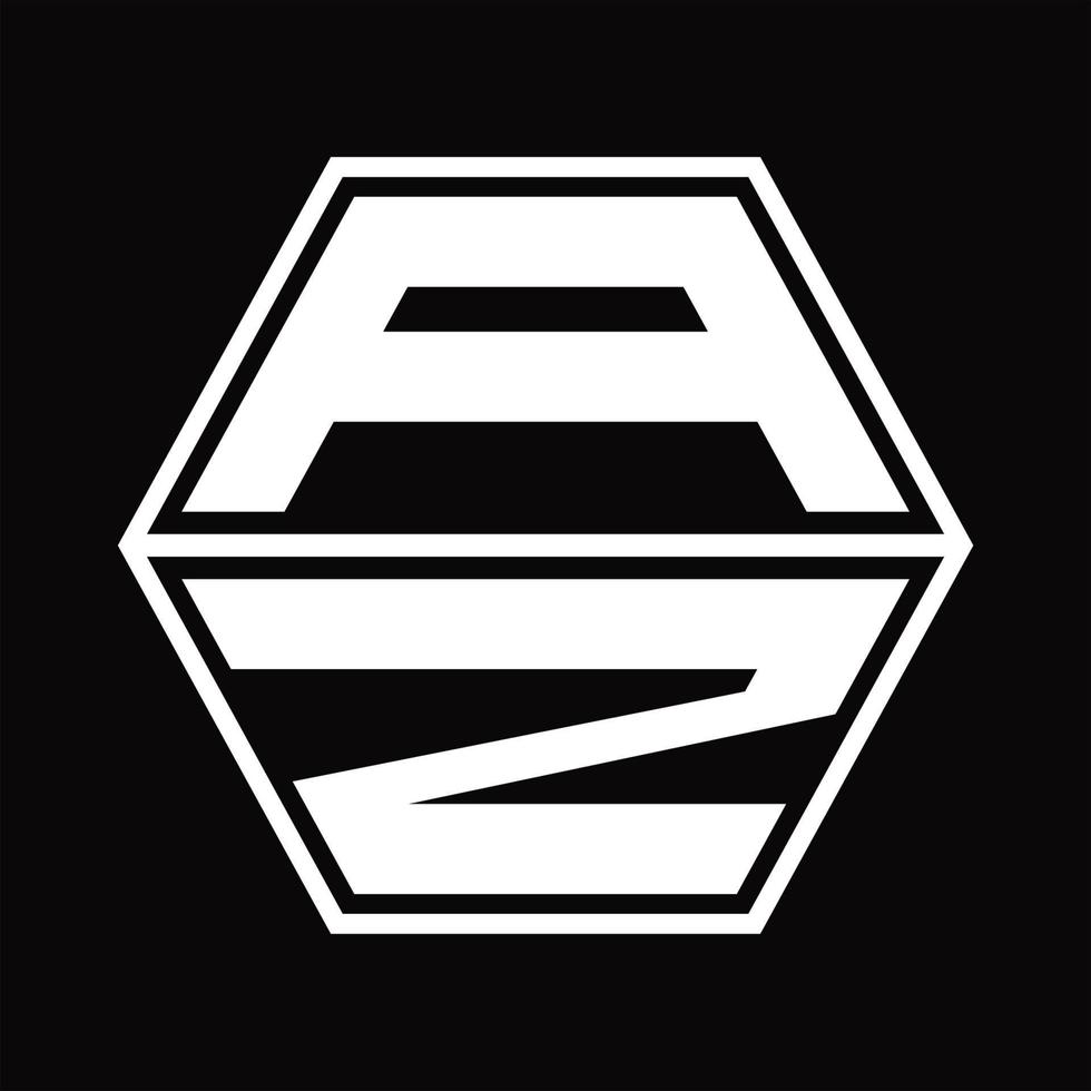 monograma del logotipo az con plantilla de diseño de forma hexagonal hacia arriba y hacia abajo vector
