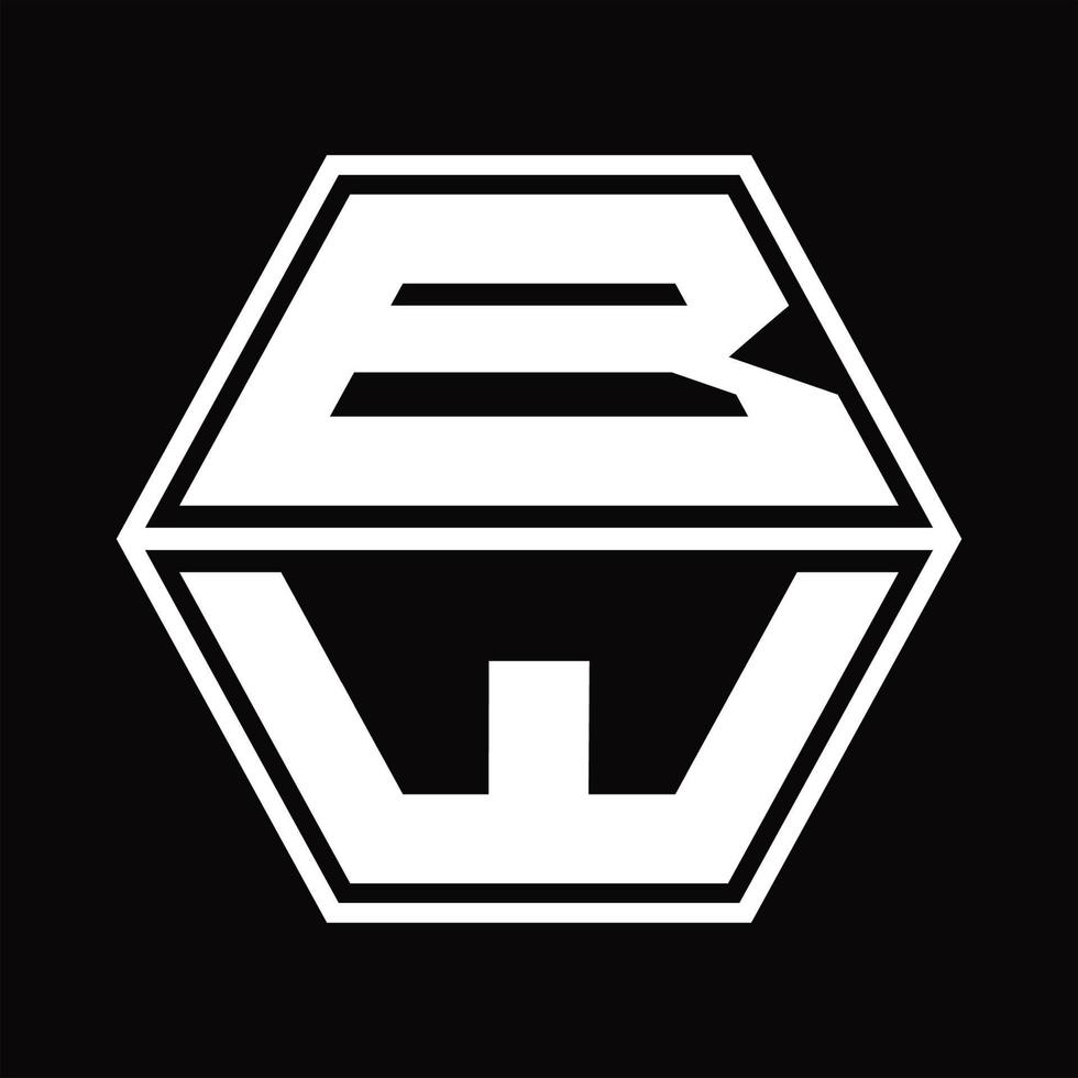 monograma de logotipo bw con plantilla de diseño de forma hexagonal hacia arriba y hacia abajo vector