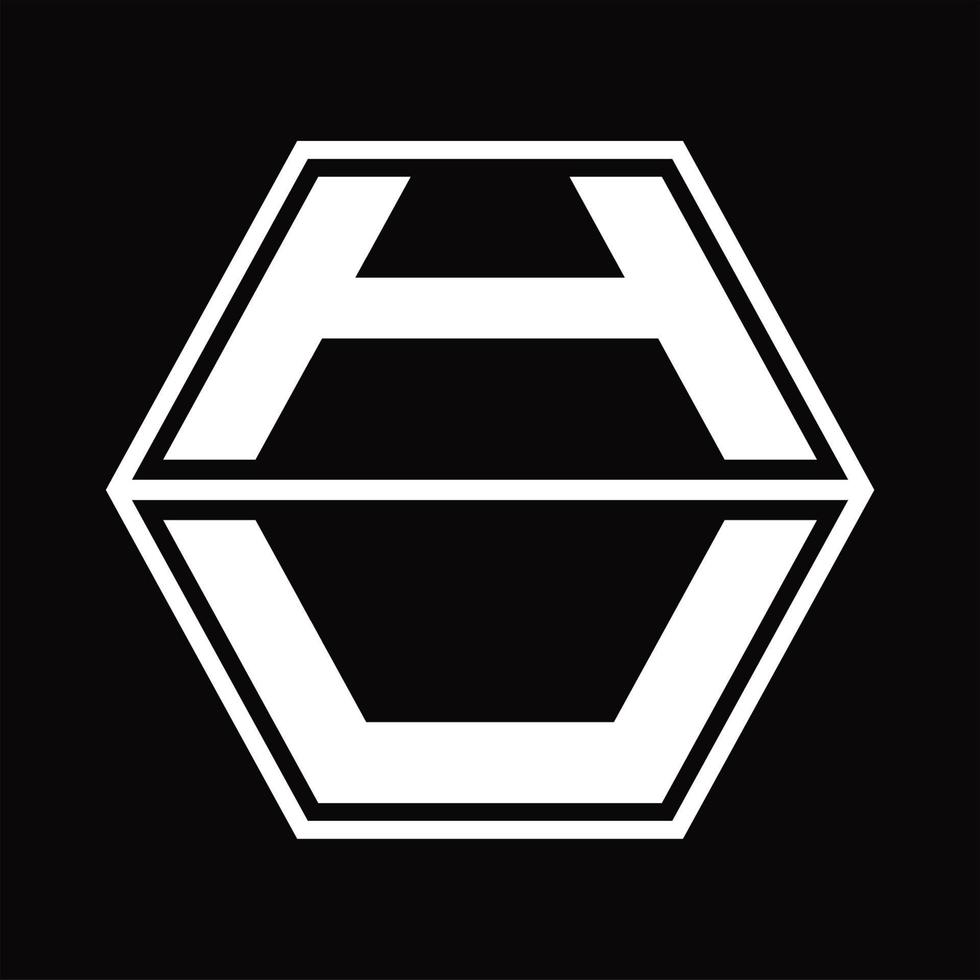 HU Logo monogram with hexagon shape up and down design template vector