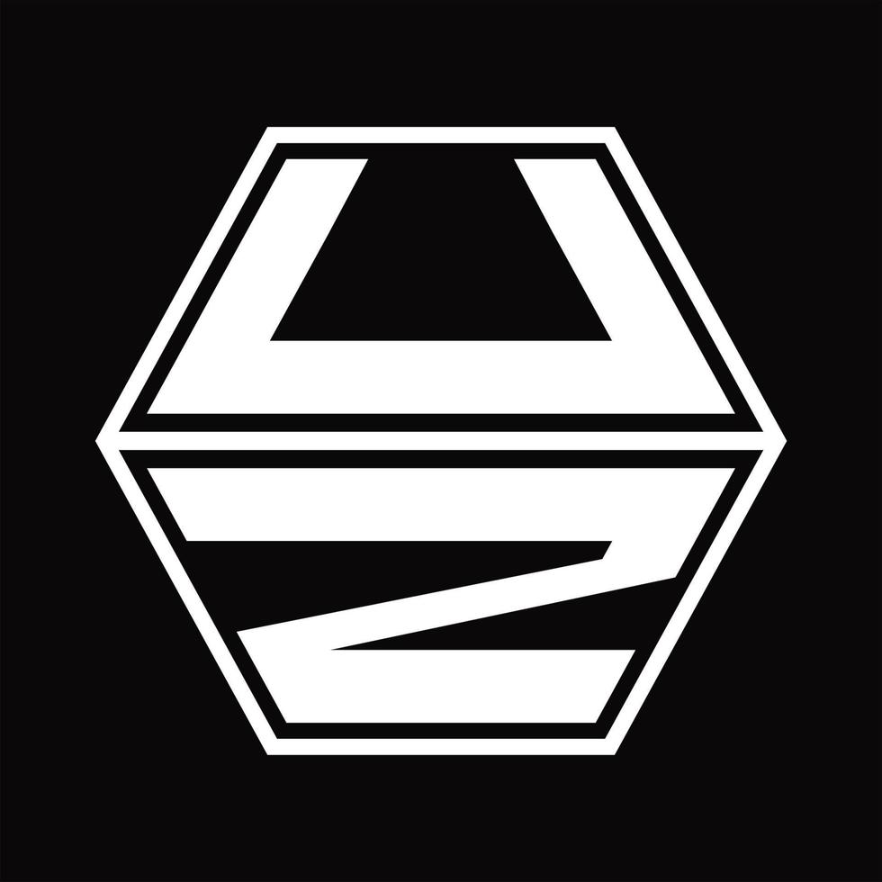 monograma del logotipo uz con plantilla de diseño de forma hexagonal hacia arriba y hacia abajo vector